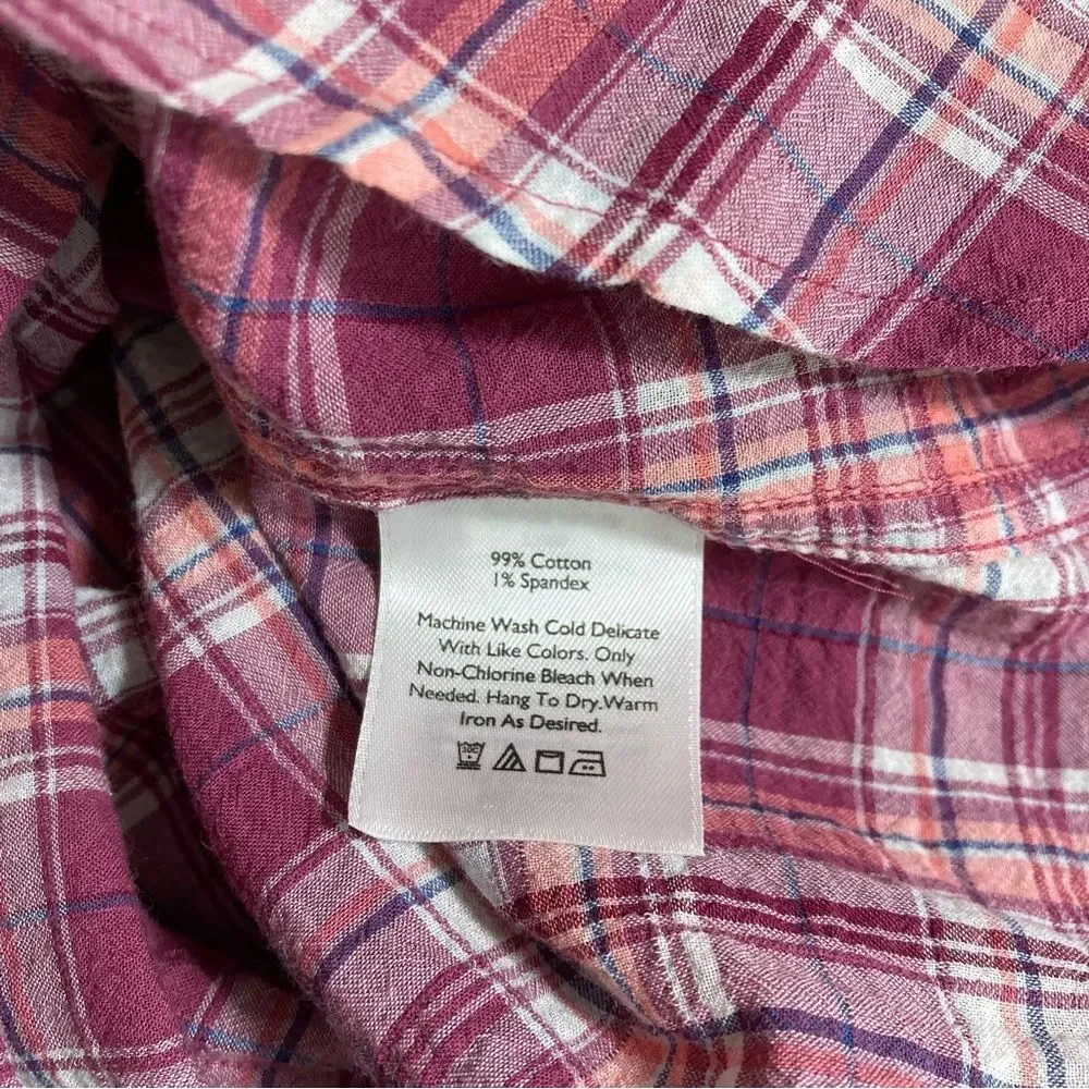 Women’s Eddie Bauer Red Burgundy Plaid Button Up Size Large